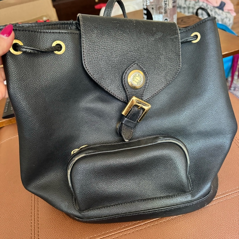 Santa Marinella Brazil Black Medium Leather Drawstring Backpack